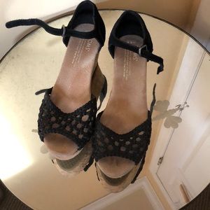 Toms Black suede wedge sandals